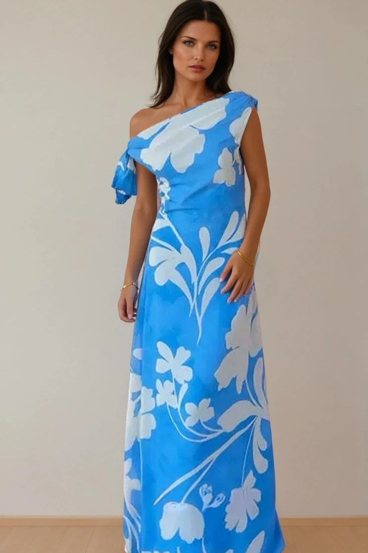 Liora One-Shoulder Tie Knot Maxi Dress