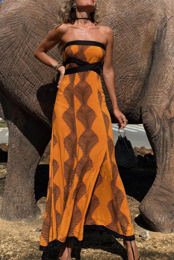 Casual Off-The-Shoulder Printed Tie Maxi Dress