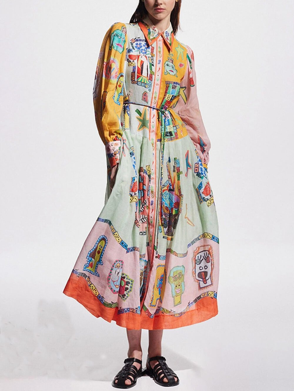 Color Pop Illustrated Midi Dress - TheBohoBloom