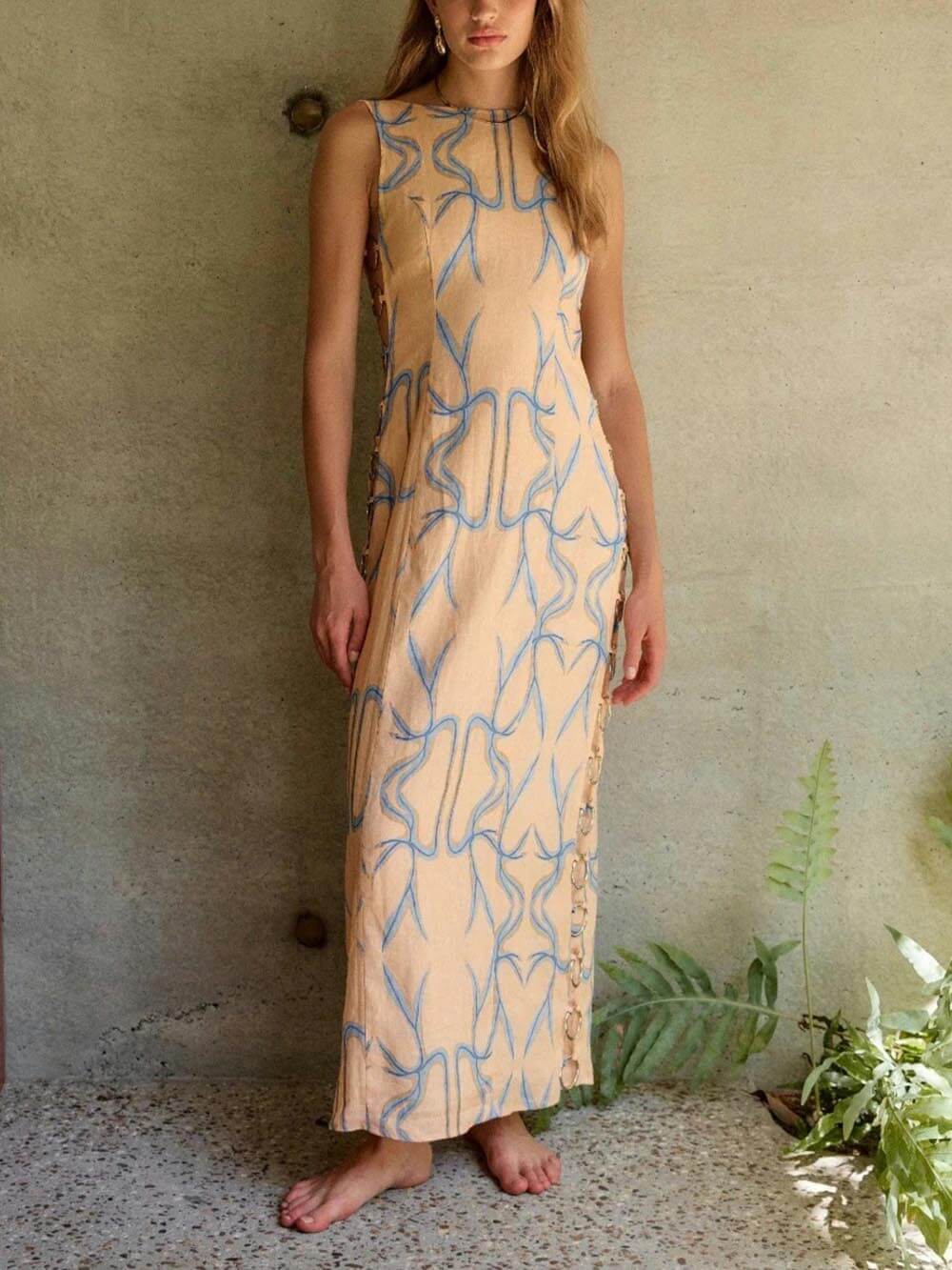Earthline Abstract Midi Dress - TheBohoBloom