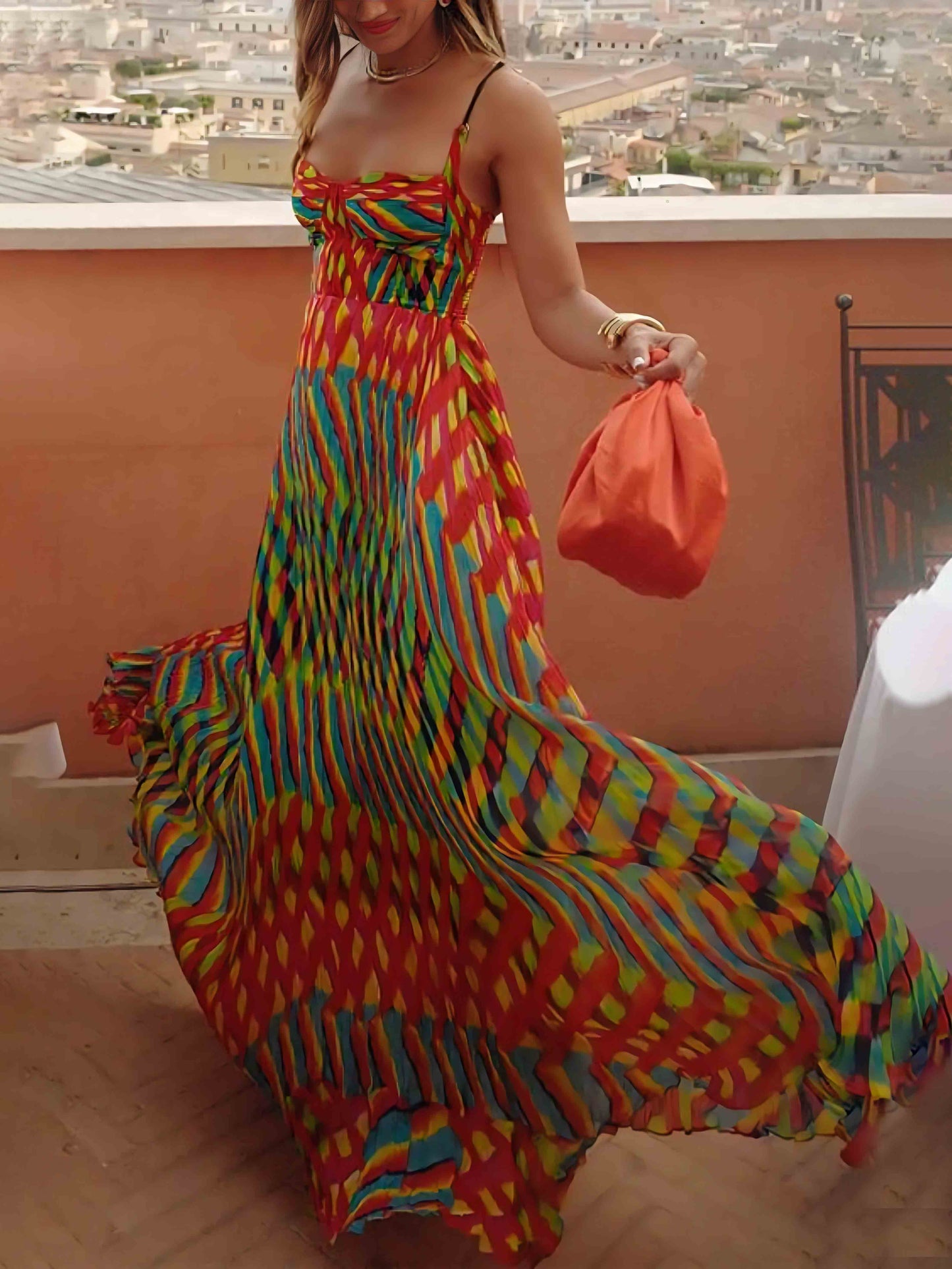 Bold Abstract Geometric A - Line Maxi Dress - TheBohoBloom