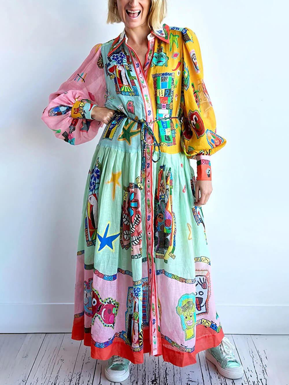 Color Pop Illustrated Midi Dress - TheBohoBloom