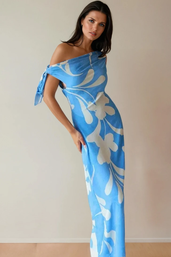 Liora One-Shoulder Tie Knot Maxi Dress
