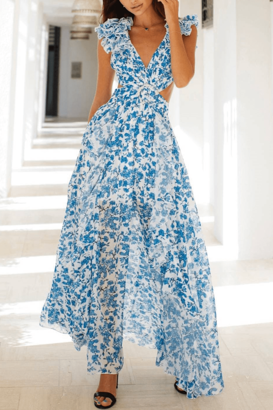 Whispering Vines Ruffle Maxi Dress - TheBohoBloom