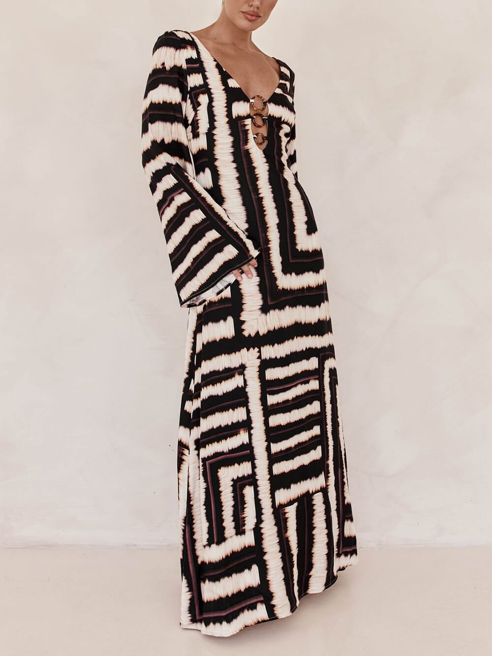 V - Tie Bohemian Ring Maxi Dress - TheBohoBloom