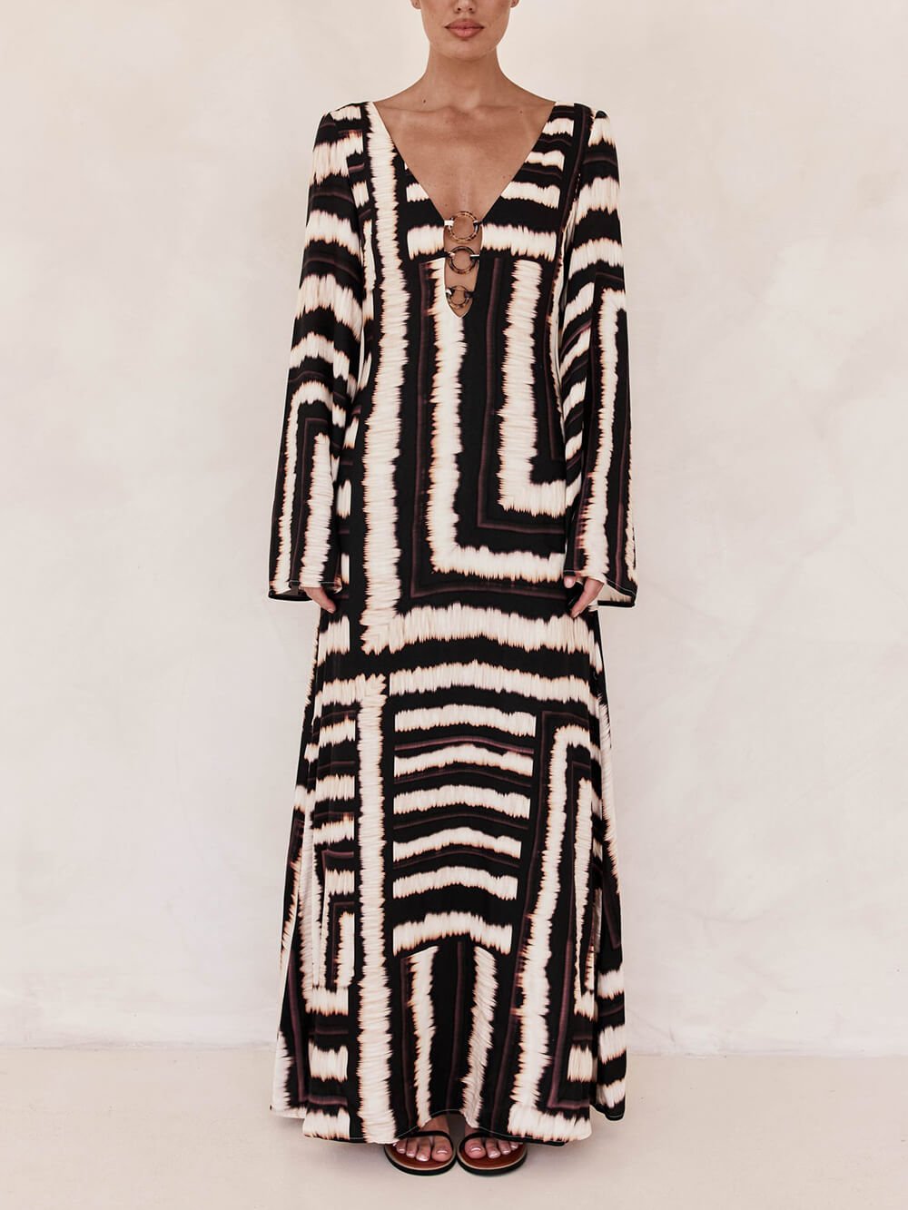 V - Tie Bohemian Ring Maxi Dress - TheBohoBloom