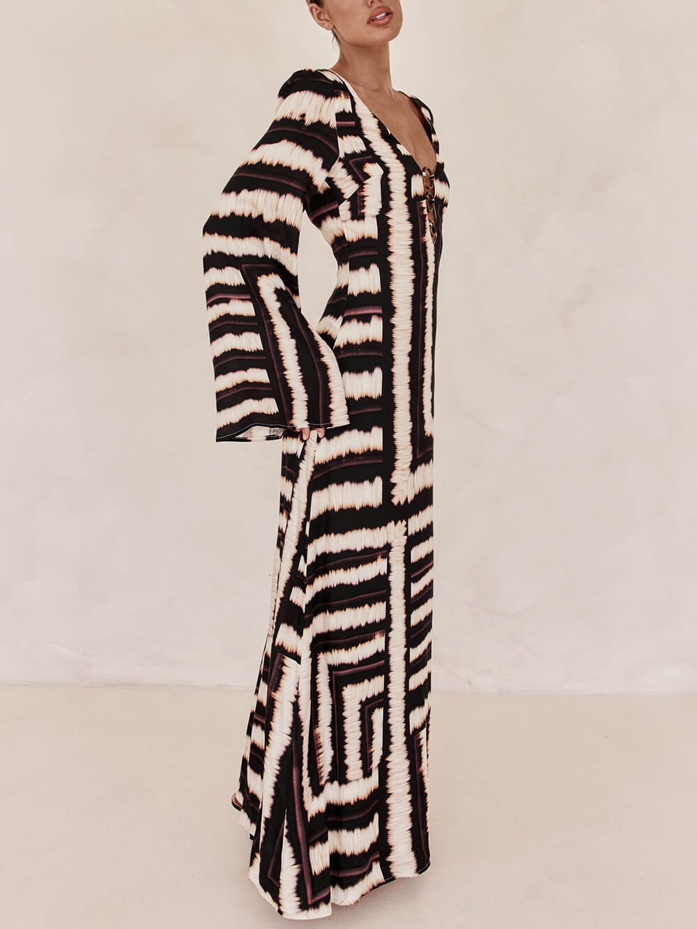 V - Tie Bohemian Ring Maxi Dress - TheBohoBloom