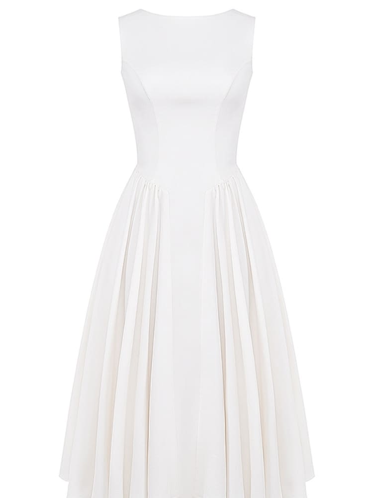 Minimalist White Twill Midi Dress - TheBohoBloom