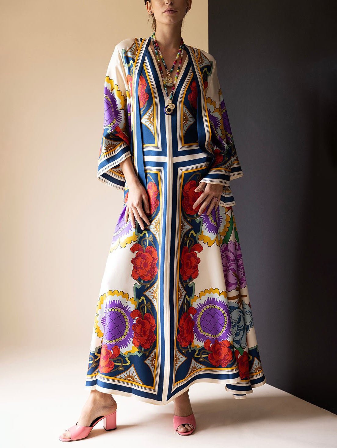 Contrast Floral Print Maxi Dress - TheBohoBloom