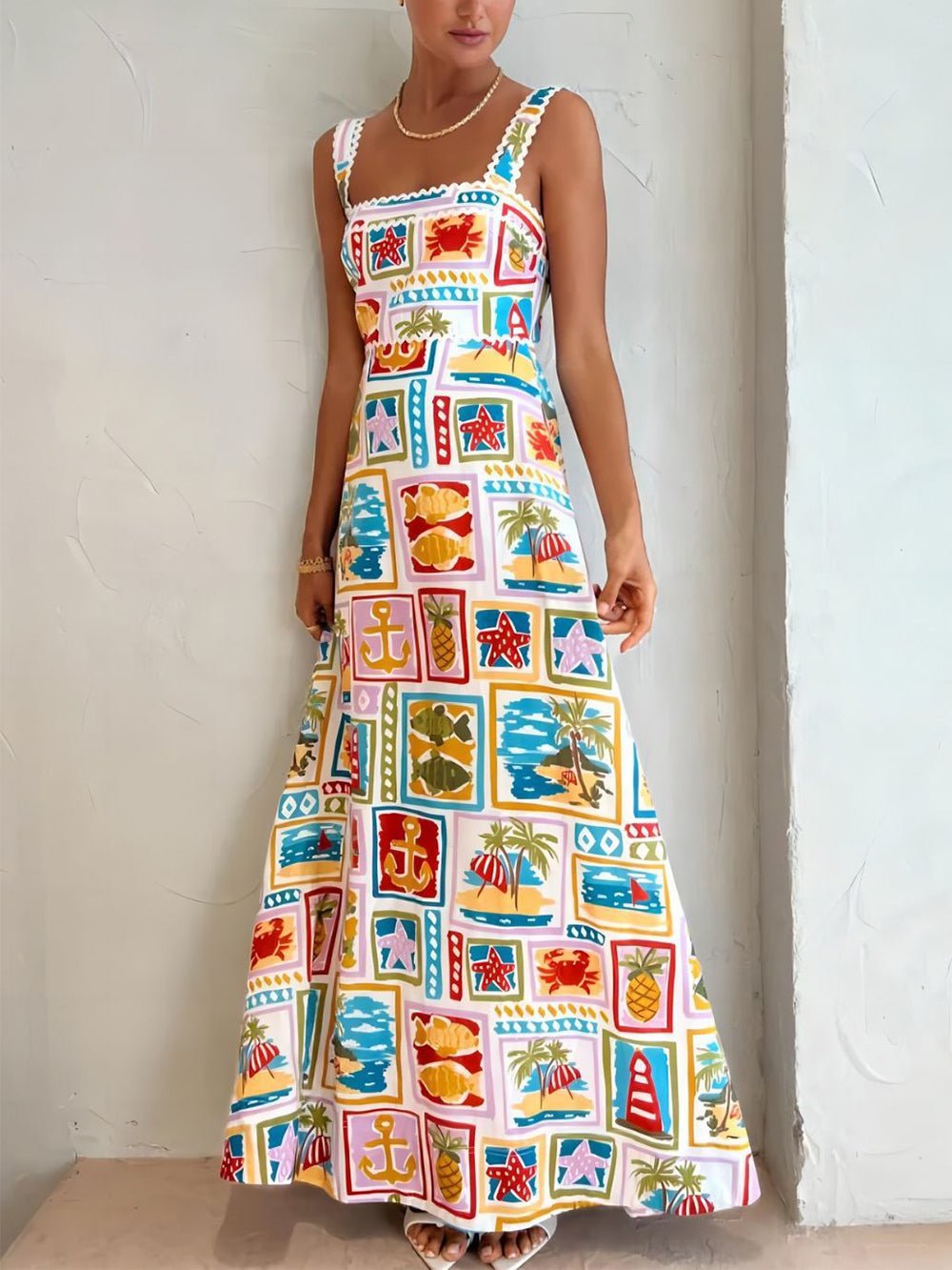 Artistic Graffiti Strap Maxi Dress - TheBohoBloom