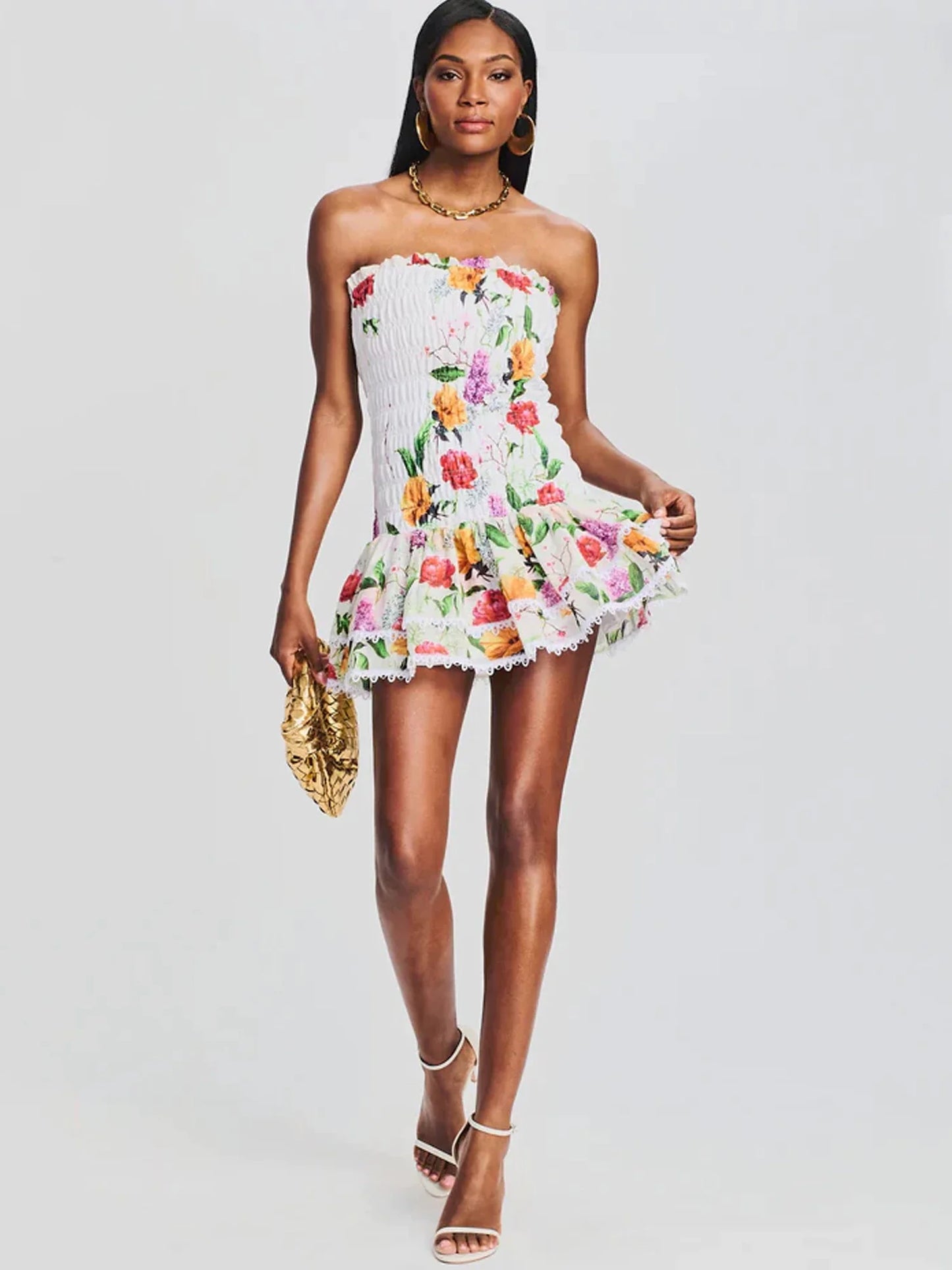Dainty Lace - Trim Ruffle Mini Dress - TheBohoBloom