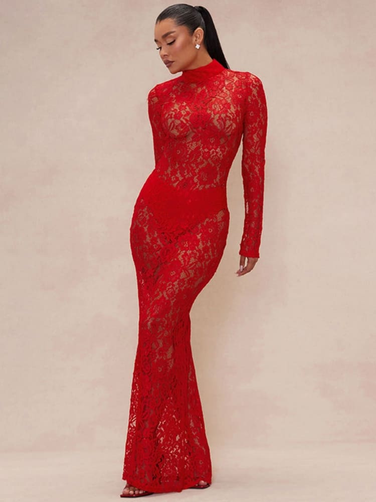 Obsidian Lace Elegance Maxi Dress - TheBohoBloom