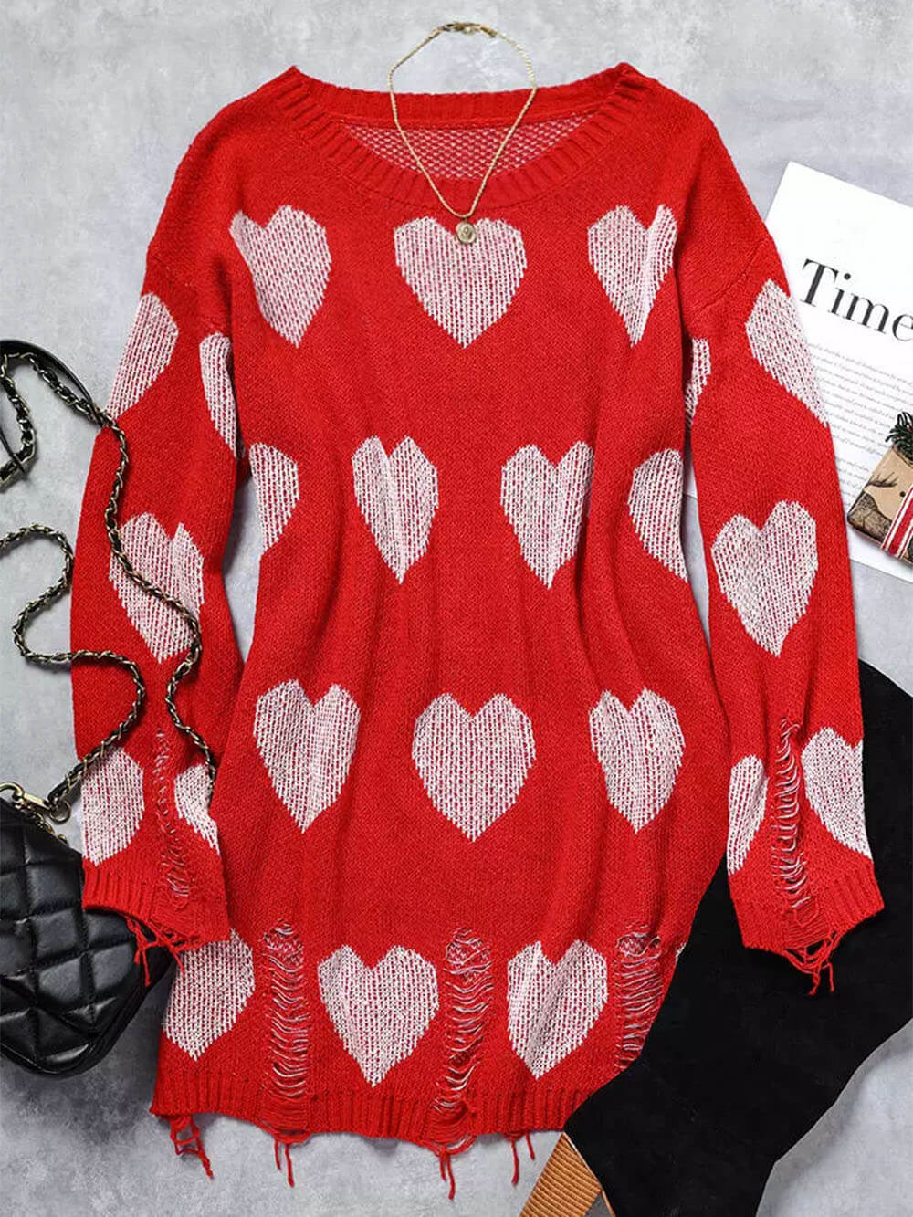 Love in Knit Hollow Heart Mini Dress - TheBohoBloom