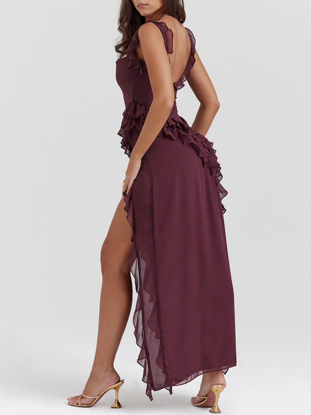 Fig Whisper Ruffle Maxi Dress - TheBohoBloom