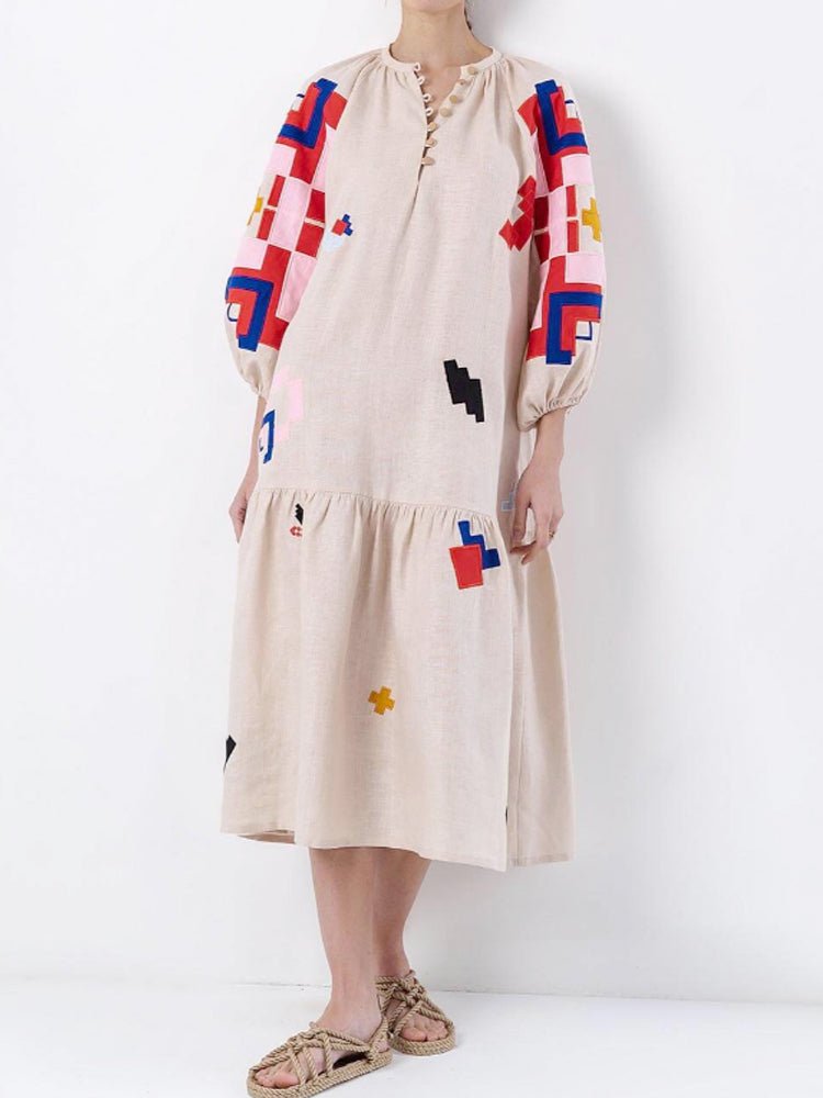 Artistic Print Relaxed Fit Midi Dress - TheBohoBloom