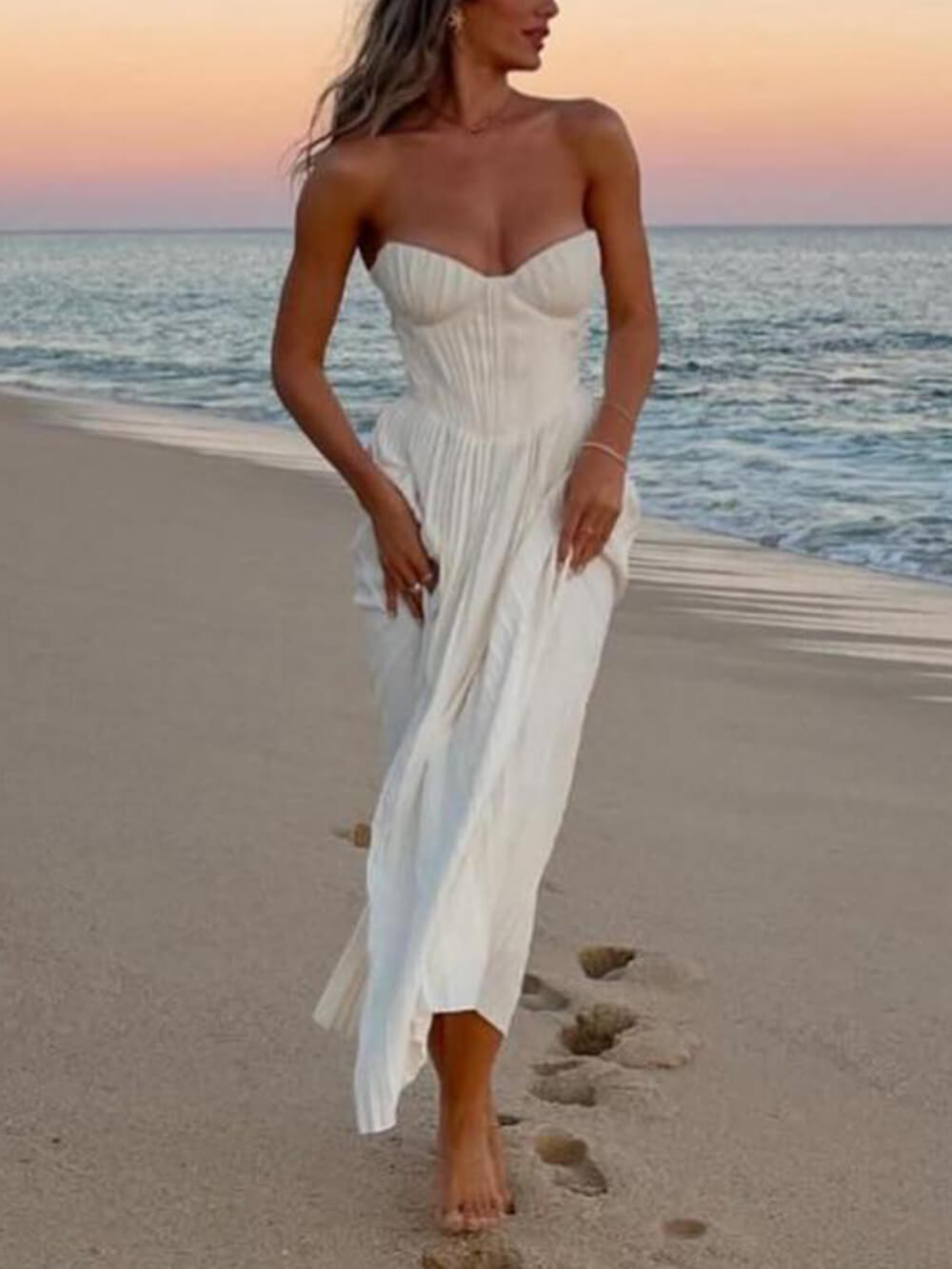Classic Strapless Pleated Maxi Dress - TheBohoBloom