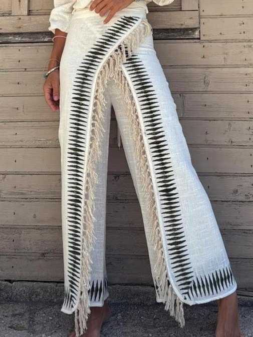 Elar Contrast Black Fringe Pants Set