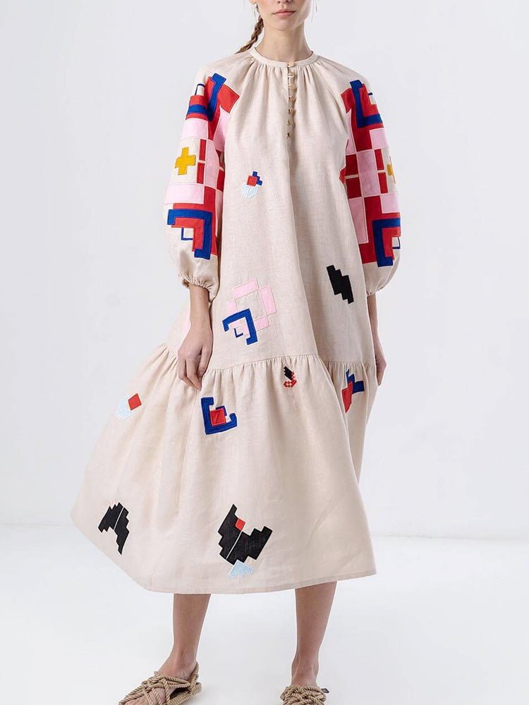 Artistic Print Relaxed Fit Midi Dress - TheBohoBloom