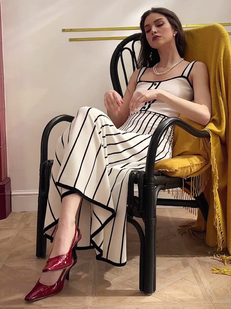 Striped Elegance Midi Dress - TheBohoBloom
