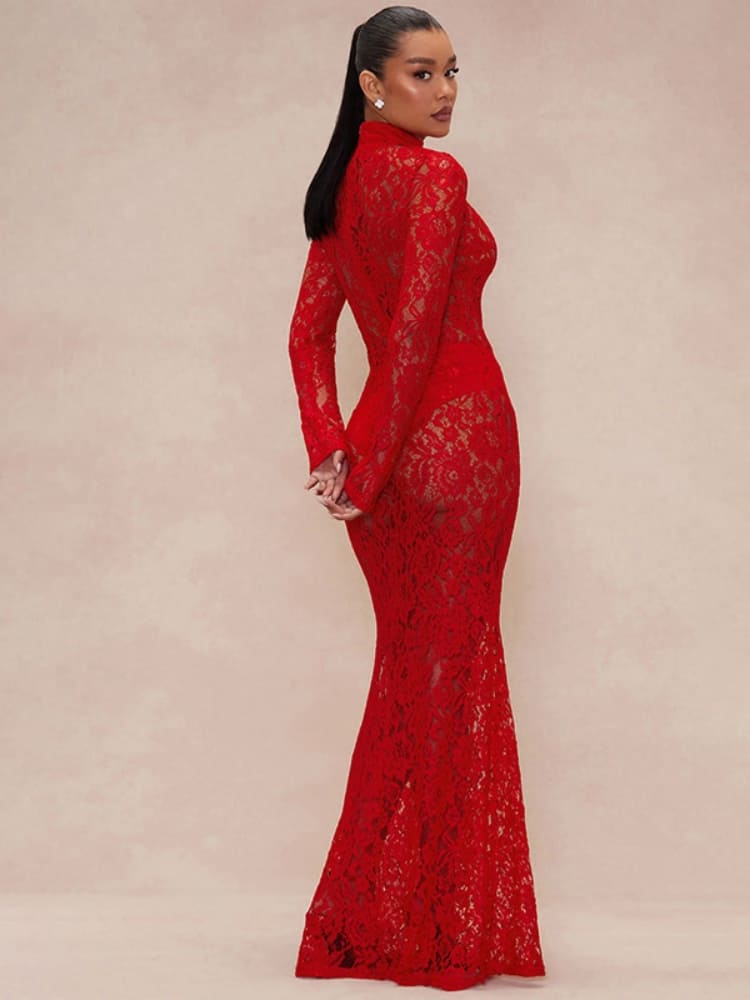 Obsidian Lace Elegance Maxi Dress - TheBohoBloom