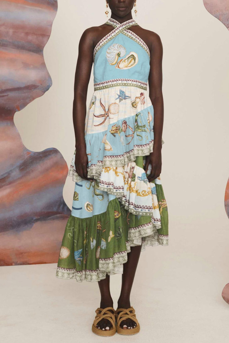 Atlantis Drift Tiered Midi Dress
