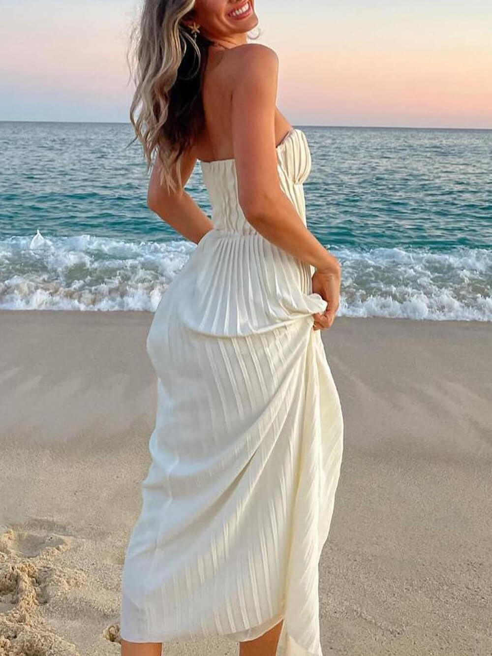 Classic Strapless Pleated Maxi Dress - TheBohoBloom