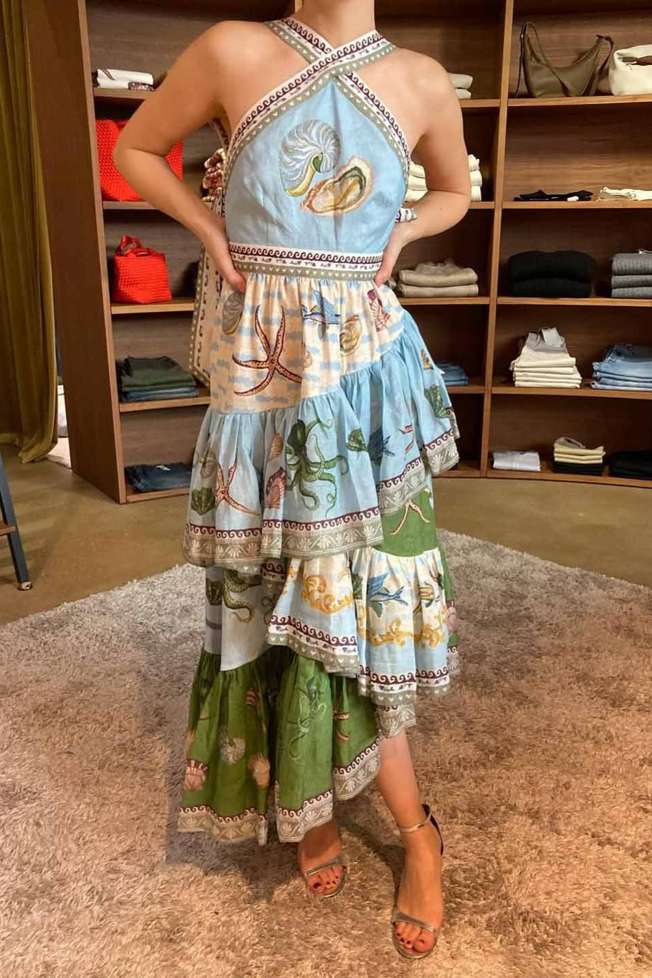 Atlantis Drift Tiered Midi Dress