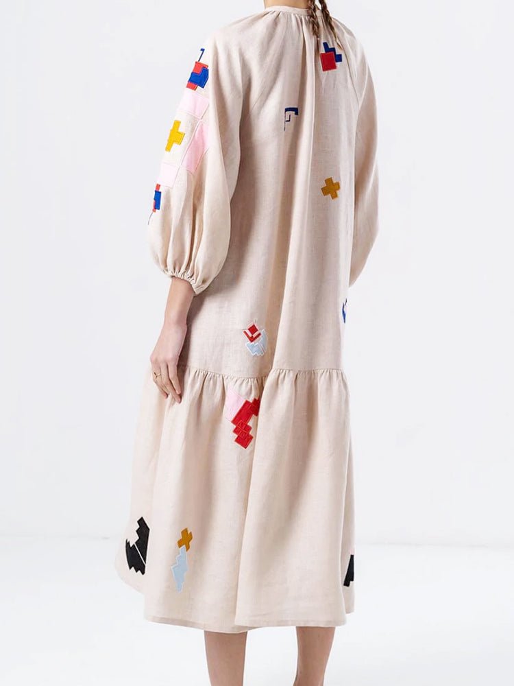 Artistic Print Relaxed Fit Midi Dress - TheBohoBloom