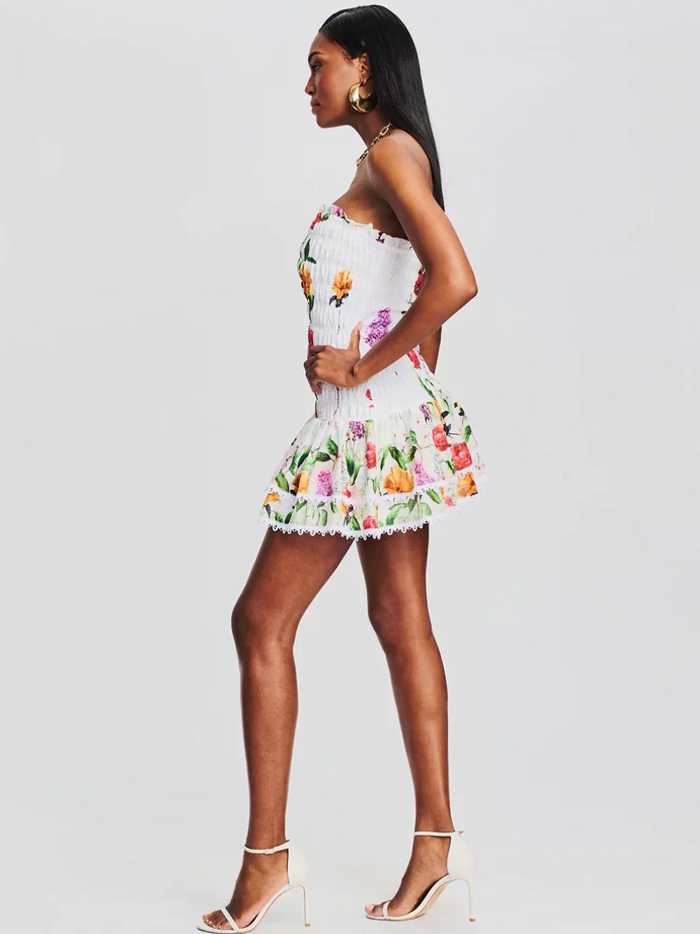Dainty Lace - Trim Ruffle Mini Dress - TheBohoBloom