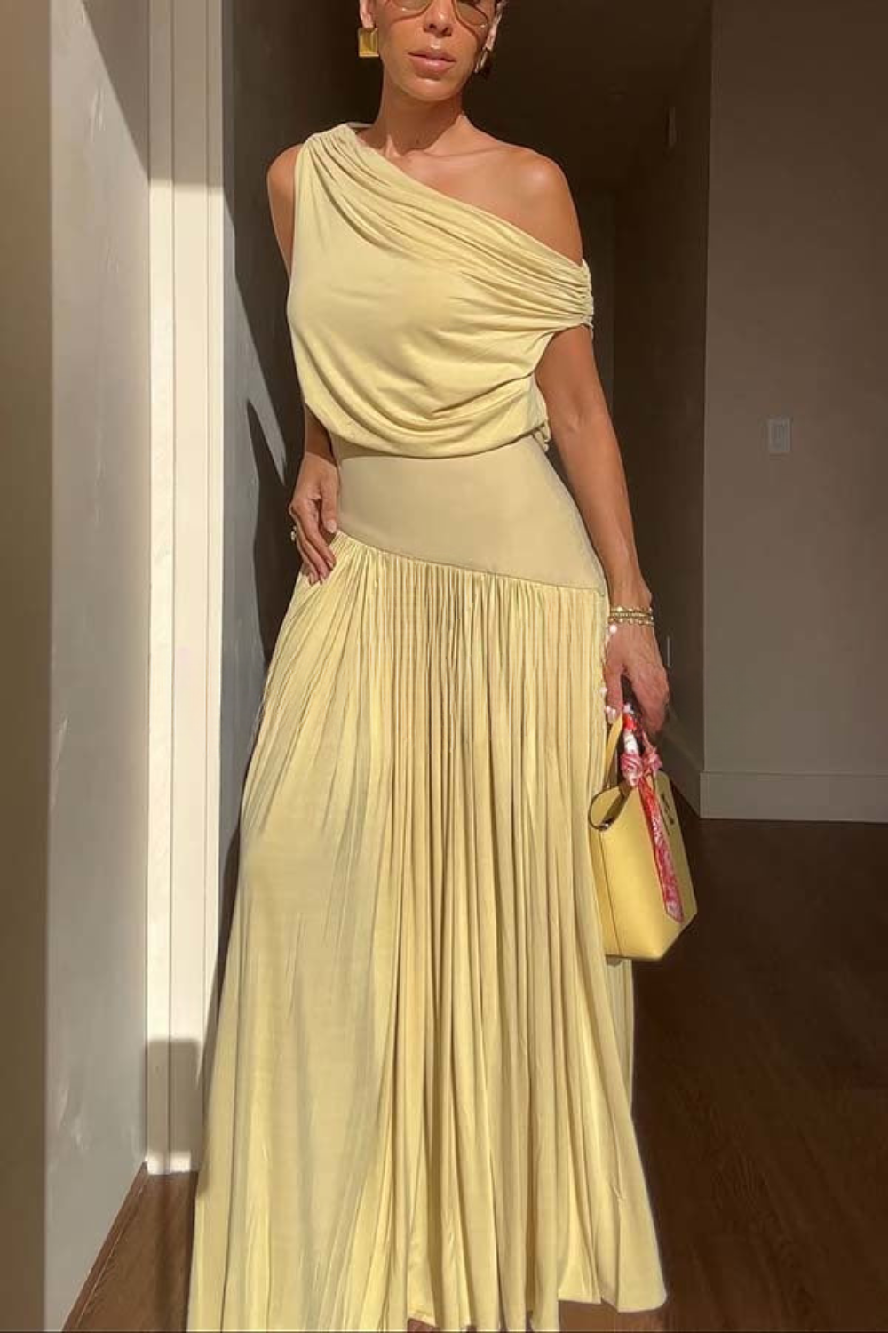 Luminous Flow Draped Maxi Dress