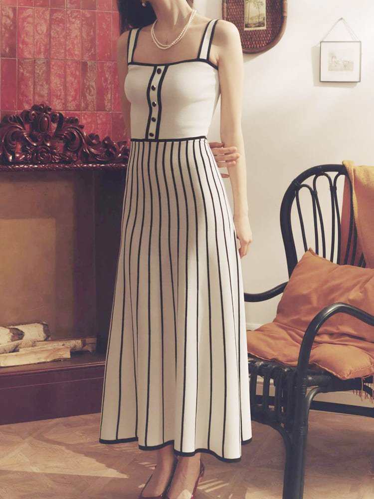 Striped Elegance Midi Dress - TheBohoBloom