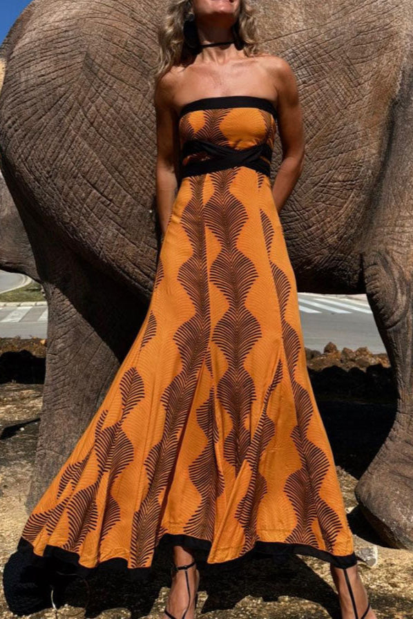 Casual Off-The-Shoulder Printed Tie Maxi Dress