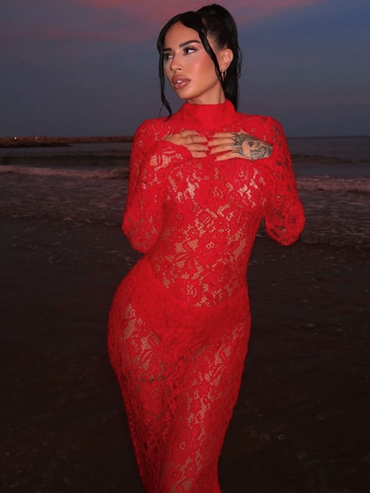 Obsidian Lace Elegance Maxi Dress - TheBohoBloom
