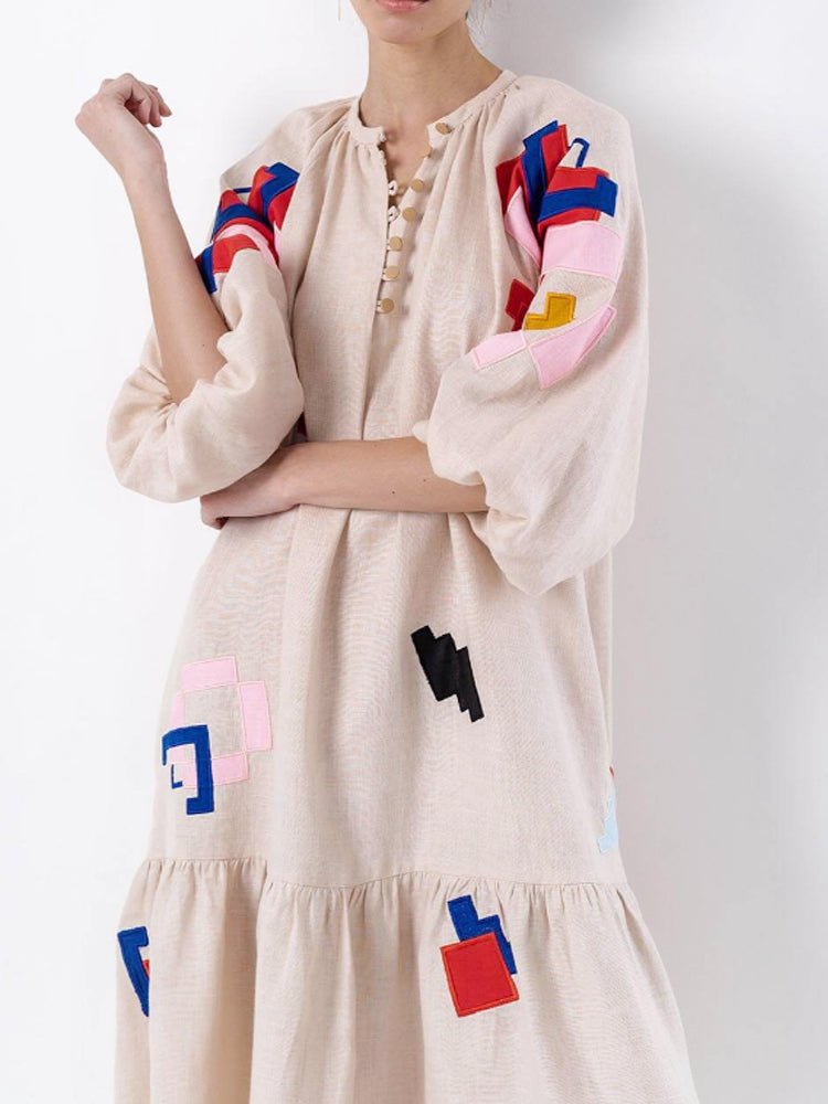 Artistic Print Relaxed Fit Midi Dress - TheBohoBloom