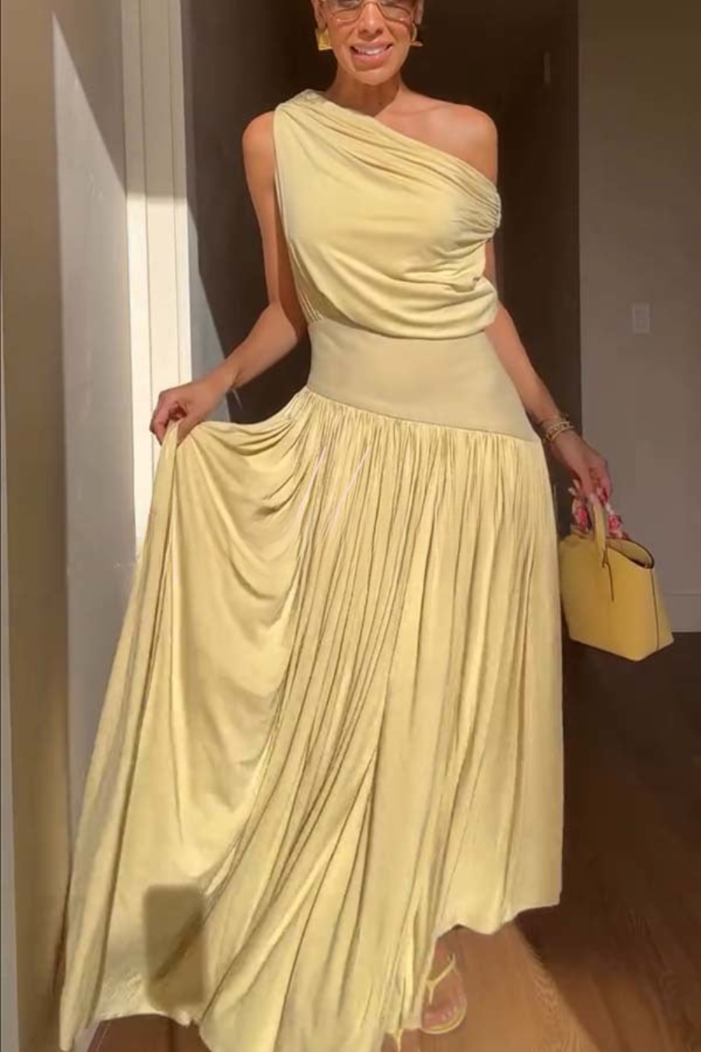 Luminous Flow Draped Maxi Dress