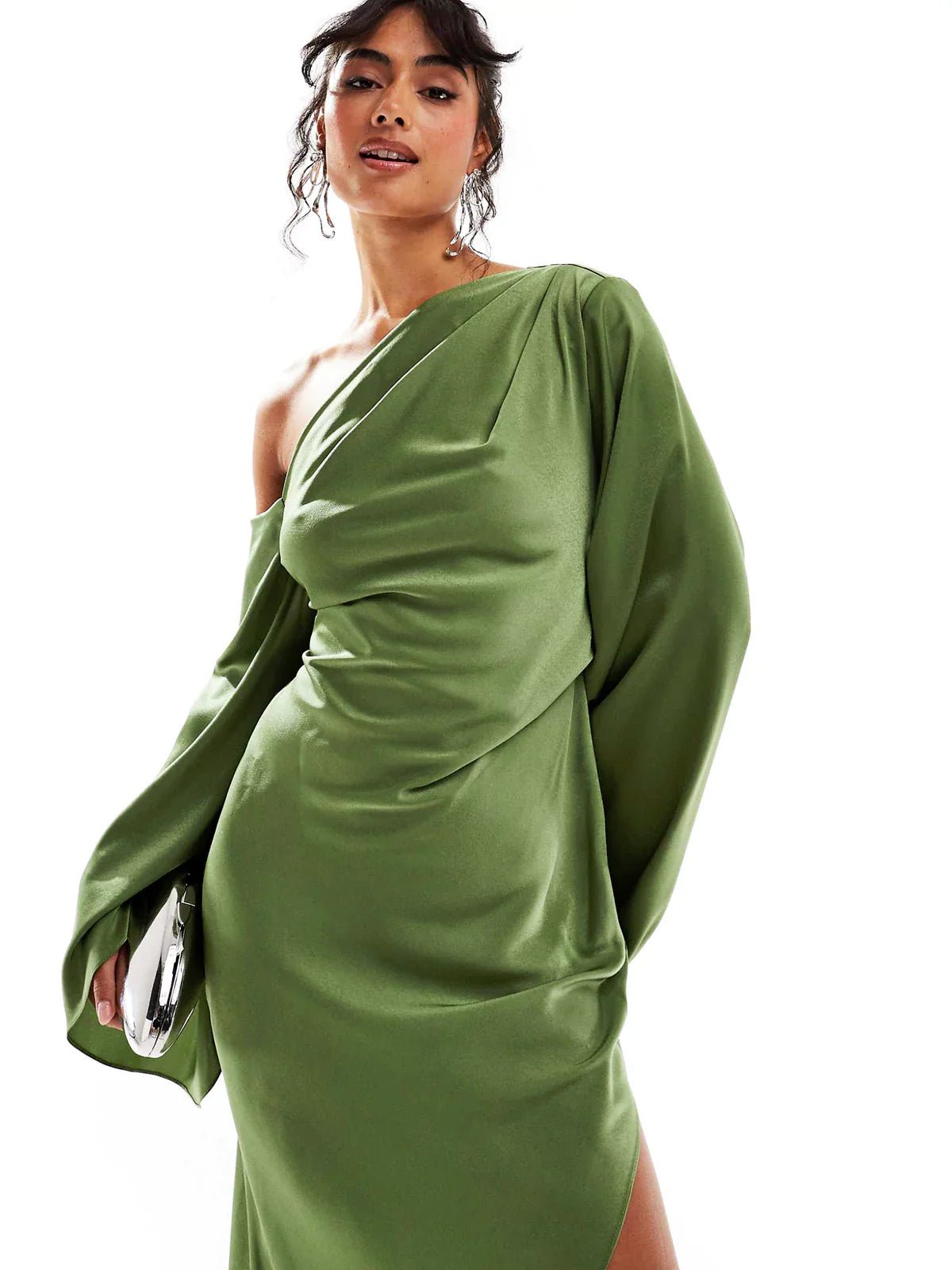 Lush Luxe Asymmetrical Satin Maxi Dress - TheBohoBloom