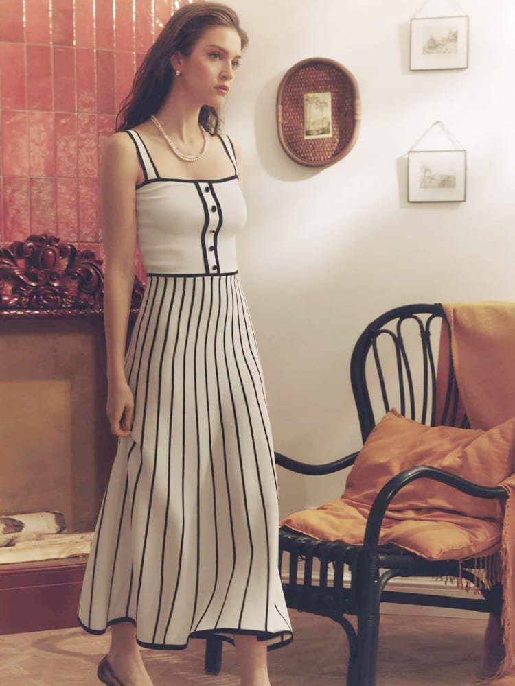 Striped Elegance Midi Dress - TheBohoBloom