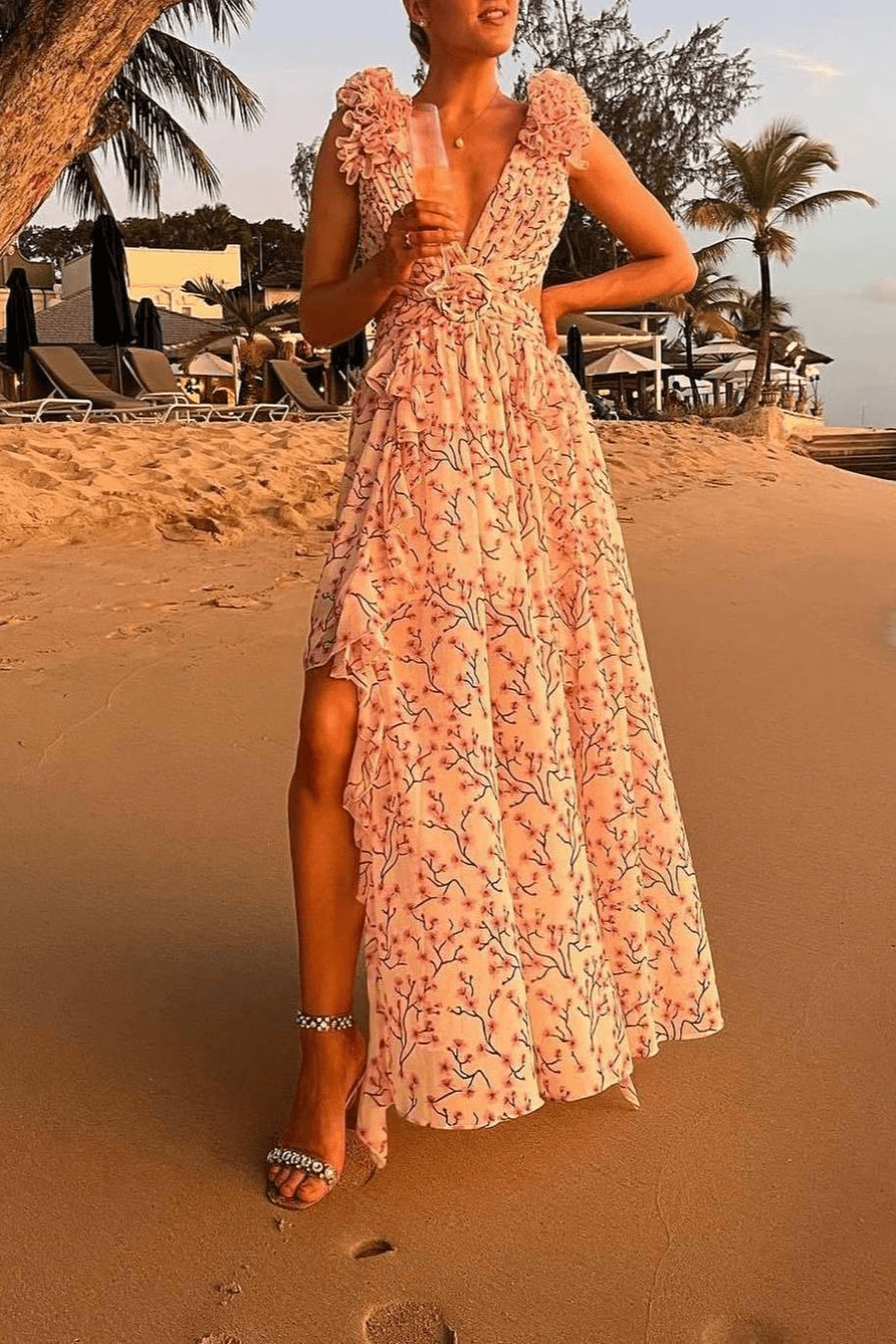 Whispering Vines Ruffle Maxi Dress - TheBohoBloom