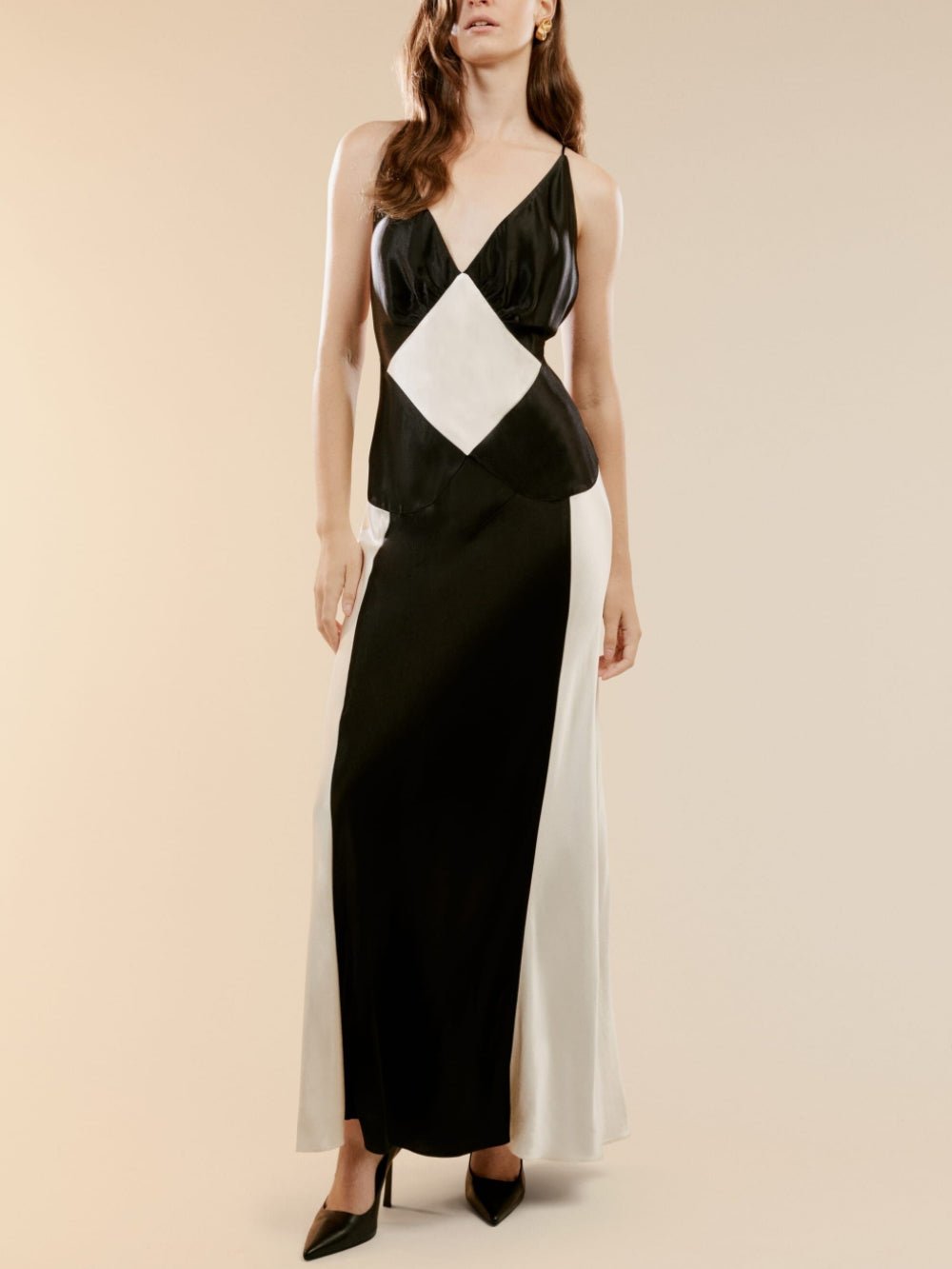 Monochrome Muse Satin Maxi Dress - TheBohoBloom