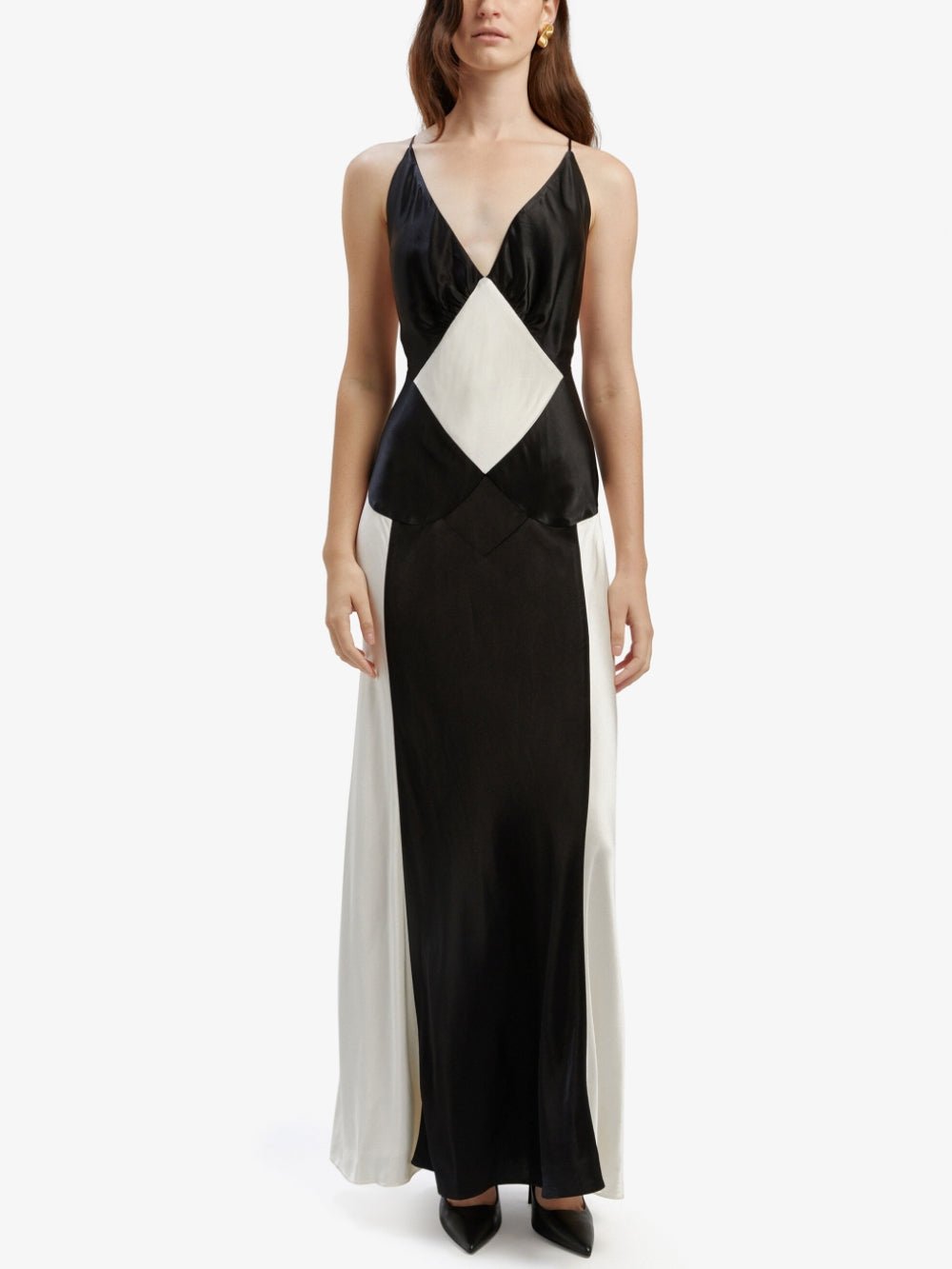Monochrome Muse Satin Maxi Dress - TheBohoBloom