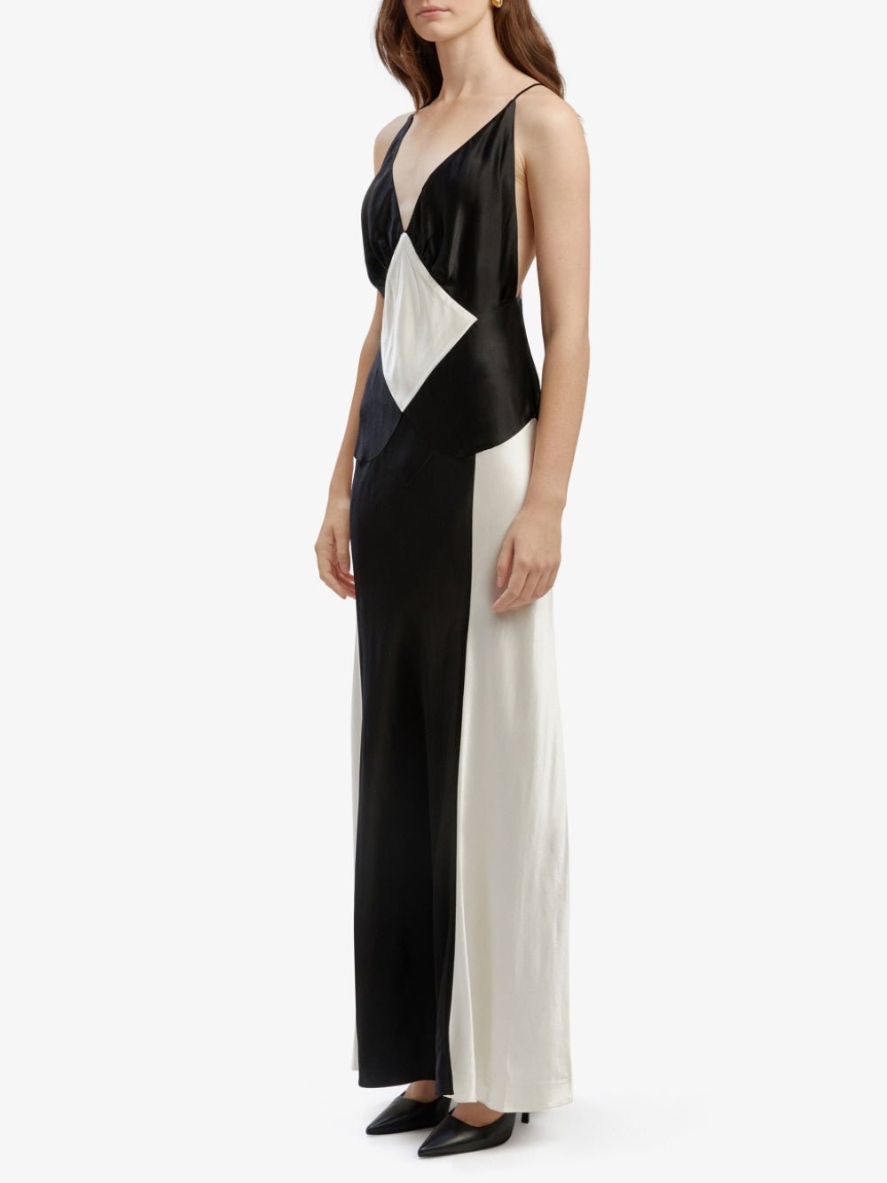 Monochrome Muse Satin Maxi Dress - TheBohoBloom