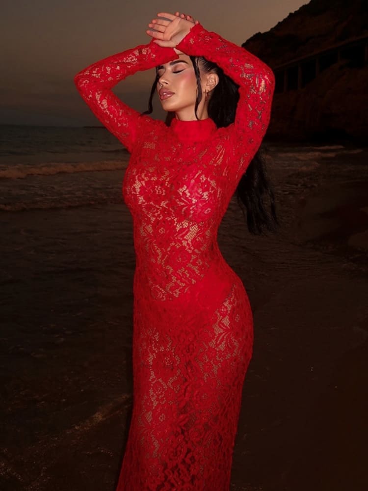 Obsidian Lace Elegance Maxi Dress - TheBohoBloom