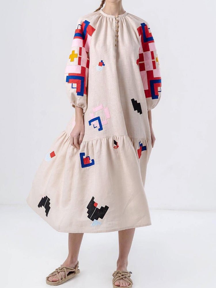 Artistic Print Relaxed Fit Midi Dress - TheBohoBloom