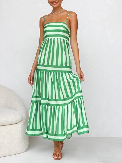 Suspender Striped Pocket Midi Dress - TheBohoBloom
