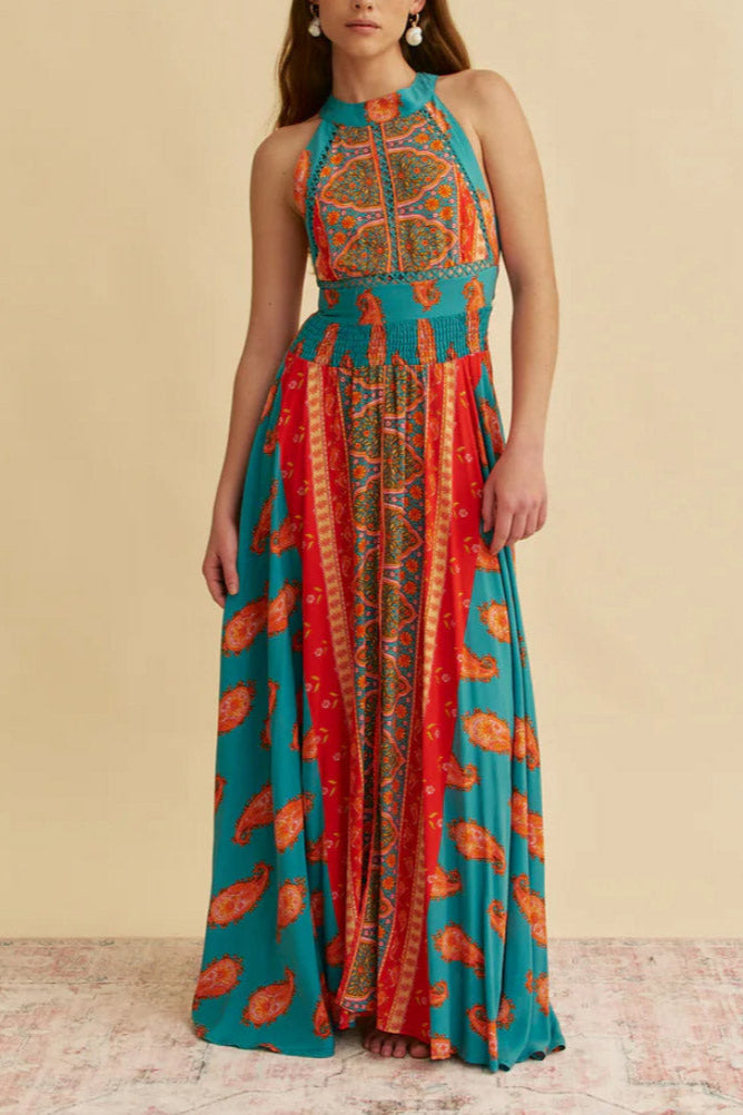 Unique Exquisite Paisley Print Maxi Dress