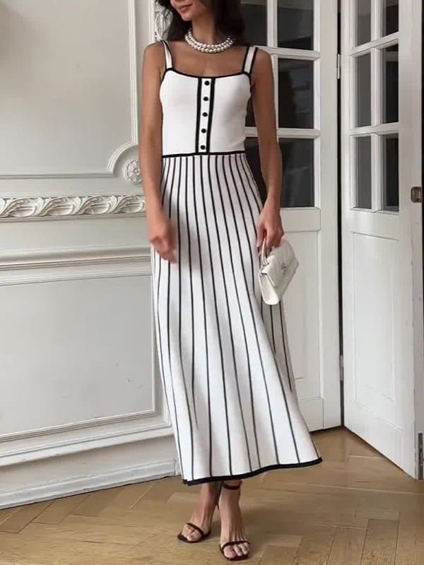 Striped Elegance Midi Dress - TheBohoBloom