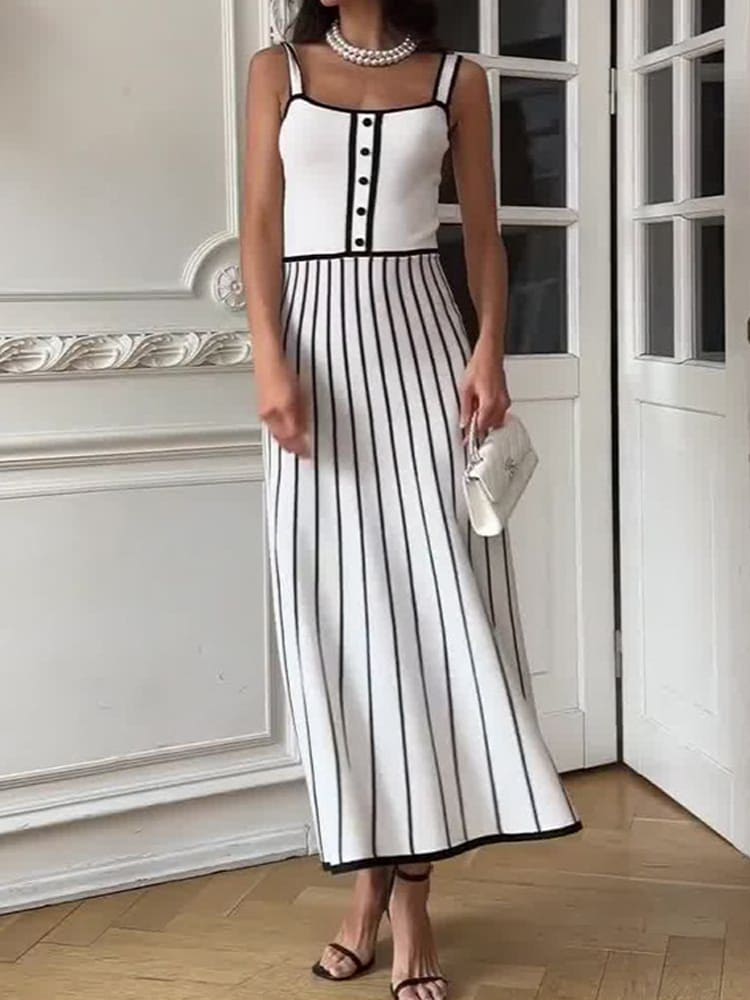Striped Elegance Midi Dress - TheBohoBloom