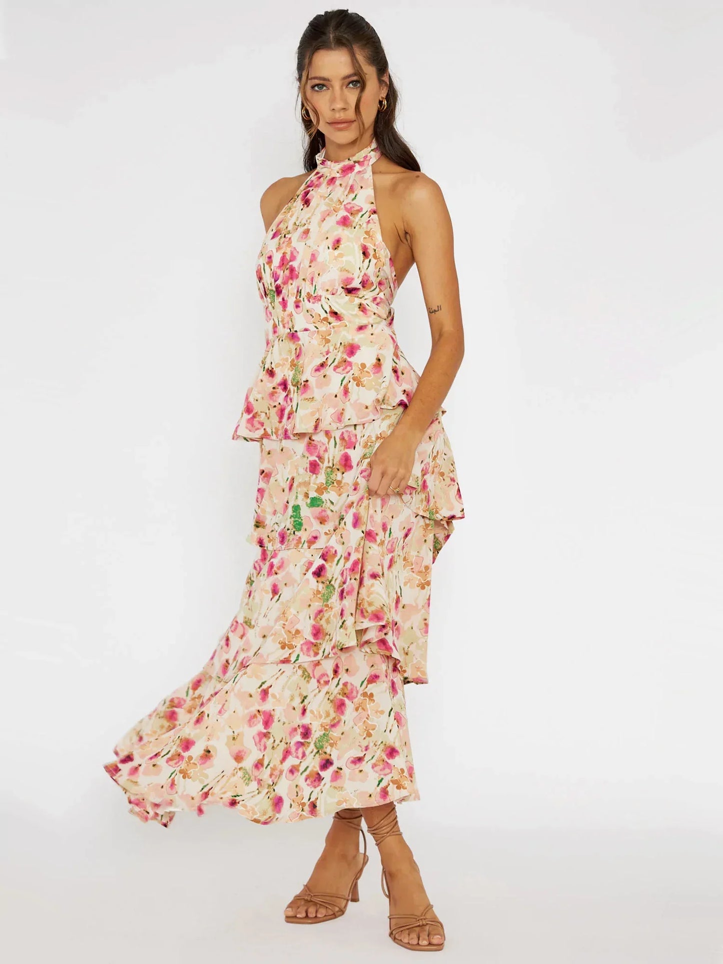 Garden Ruffle Halterneck Maxi Dress - TheBohoBloom