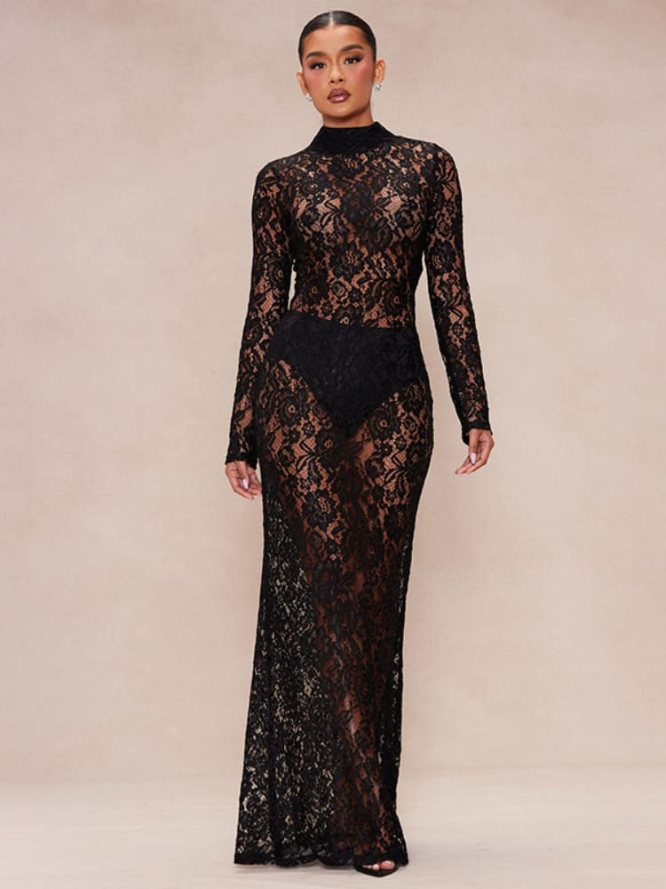 Obsidian Lace Elegance Maxi Dress - TheBohoBloom