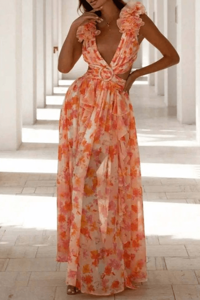 Whispering Vines Ruffle Maxi Dress - TheBohoBloom